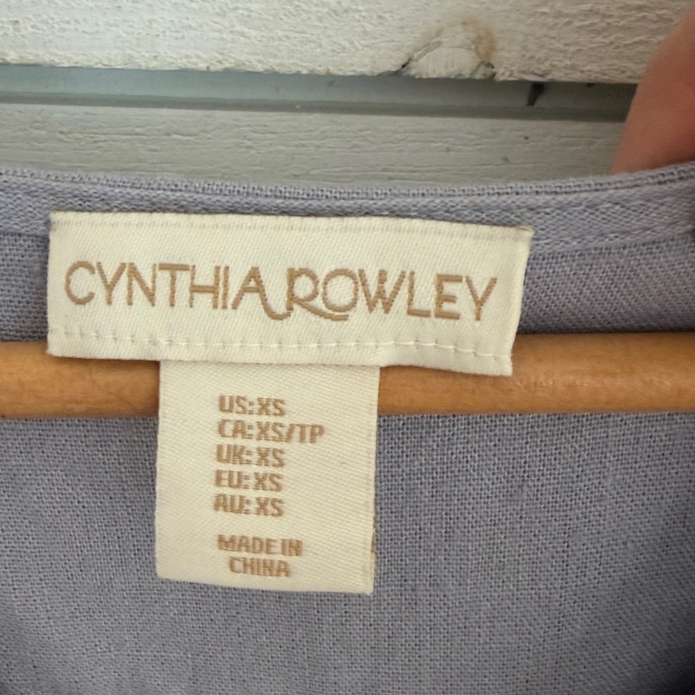 Cynthia Rowley linen blend puff sleeve dress with side pockets powder blue XS - Picture 3 of 11